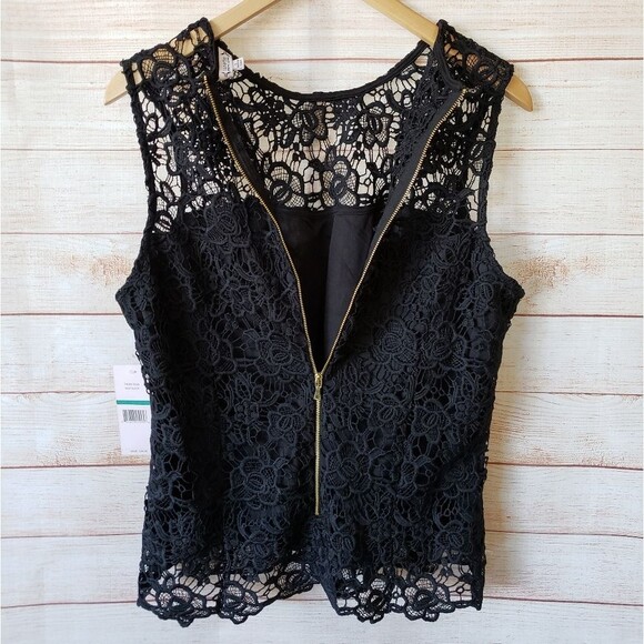 Nanette Lepore Sleeveless Lace Exposed Back Zipper Top Black Size Large - Picture 3 of 7